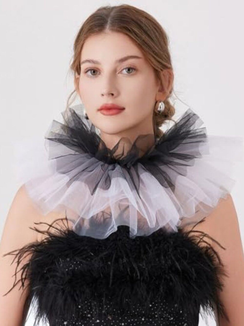Victorian Tulle Ruffled Collar Layered Mesh Neck Ruffle Costume Accessory - Picture 3 of 6